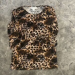 Bobbie Evans Brown and Black Cheetah Print 3/4 Sleeve Top size medium